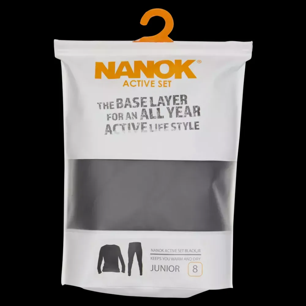 New Nanok Active Set Black, Jr - Børne Skiundertøj Sort