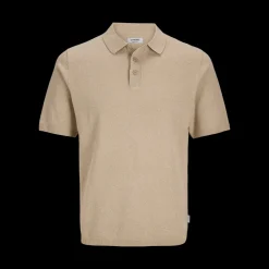 Hot JJ REBEL Callum Knit Polo - Herre Polo T-Shirt Sand
