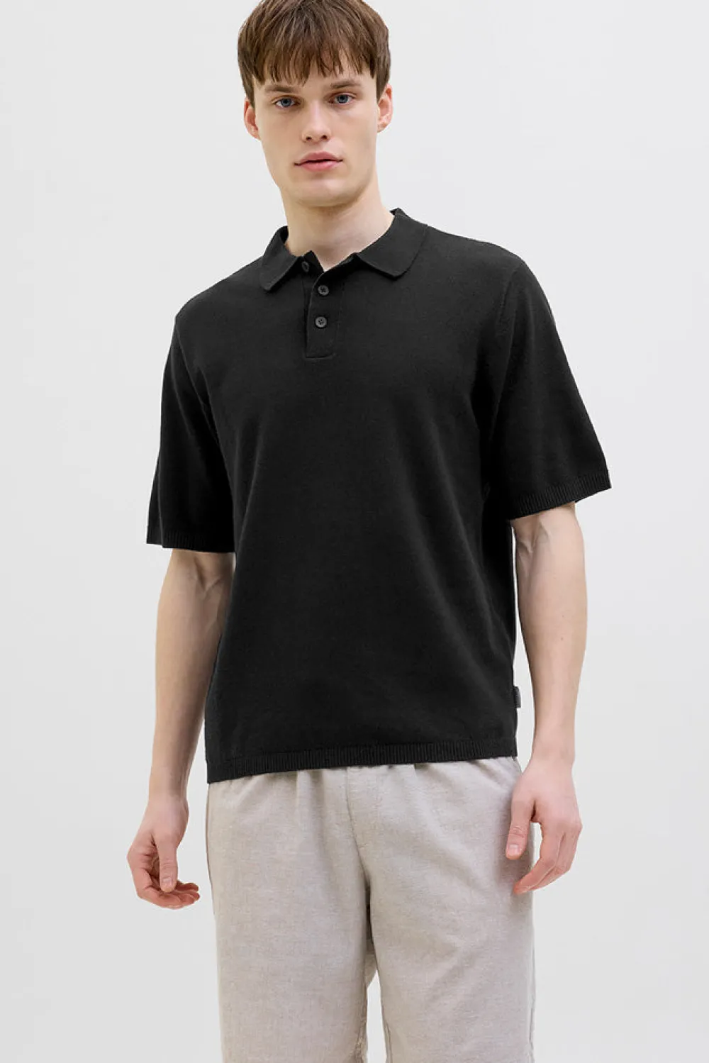 Best JJ REBEL Callum Knit Polo - Herre Polo T-Shirt Sort