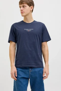 Fashion JJ REBEL Jeans Rebel Print Tee SS - Herre T-Shirt Blå