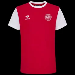 New Hummel Jr DBU Fan Block Tee - Børne Fodbold T-hirt Rød