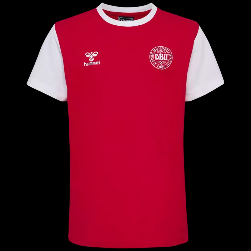 New Hummel Jr DBU Fan Block Tee - Børne Fodbold T-hirt Rød