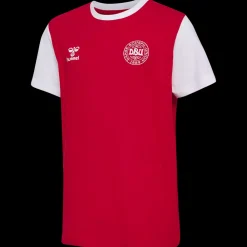 New Hummel Jr DBU Fan Block Tee - Børne Fodbold T-hirt Rød