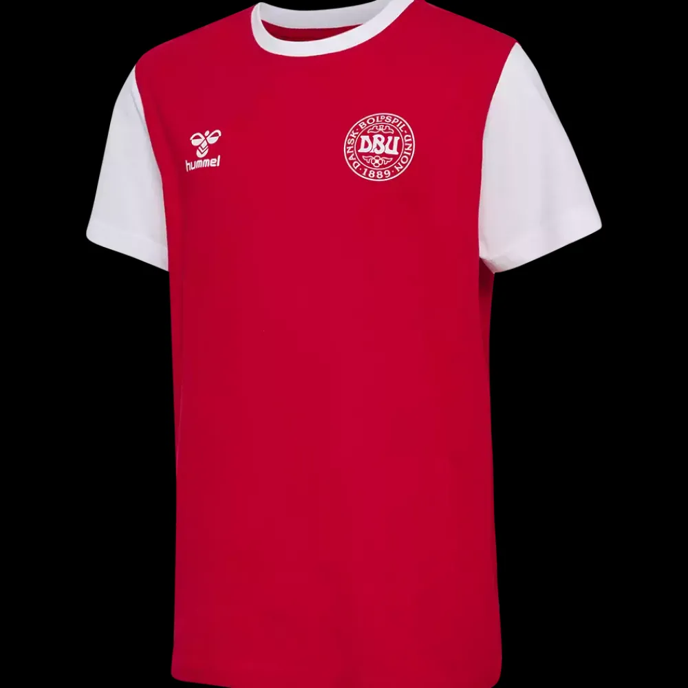 New Hummel Jr DBU Fan Block Tee - Børne Fodbold T-hirt Rød