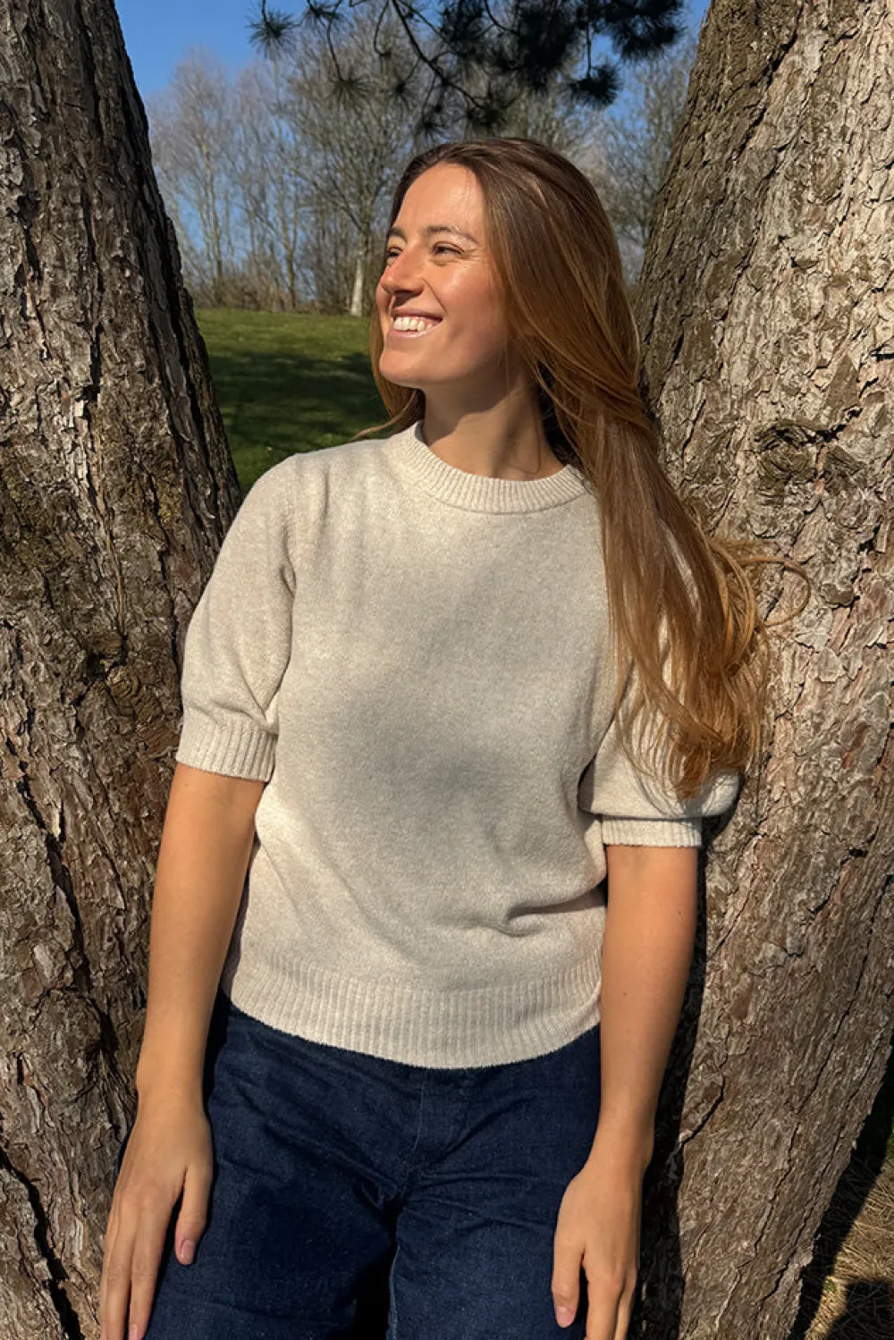 Fashion Fabrin Copenhagen Pullover S/S 25, W. - Dame Strik T-shirt Sand