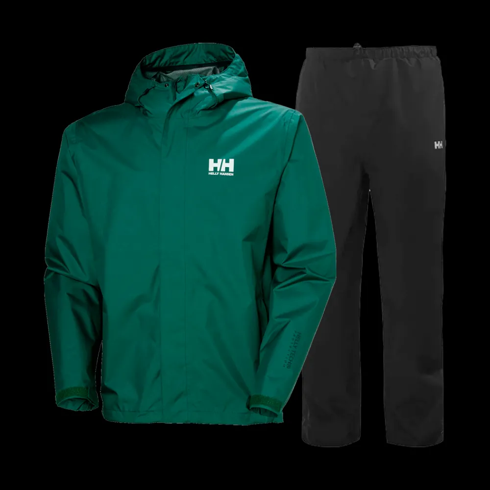 Hot Helly Hansen Seven J Rain Set- Herre Regnsæt Grøn/Sort