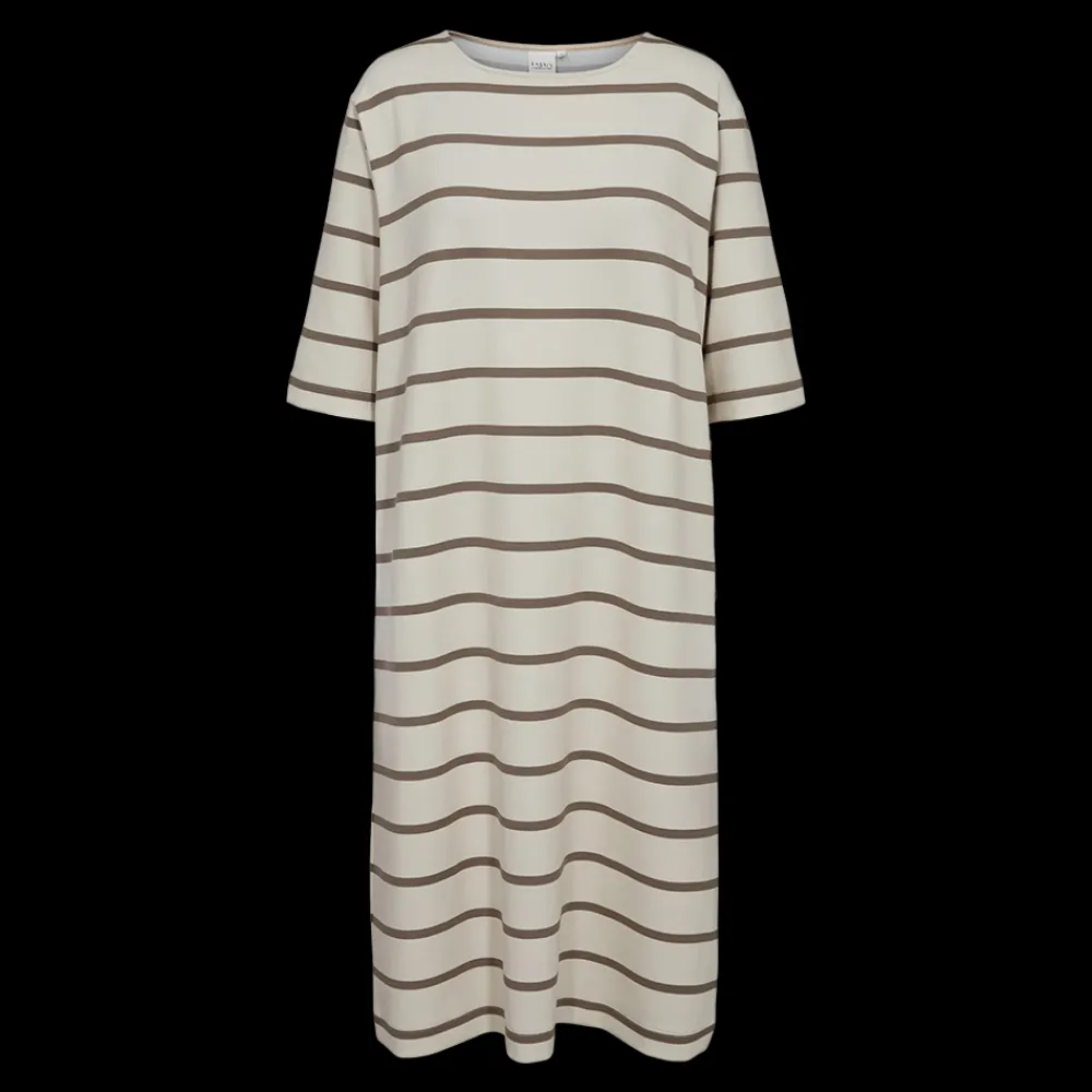 New Fabrin Copenhagen Sweat Dress AOP Stripe 25, W. - Dame Kjole Sand
